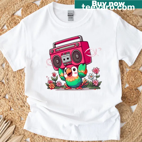 Chibi Parrot with boombox in a cute cartoon style