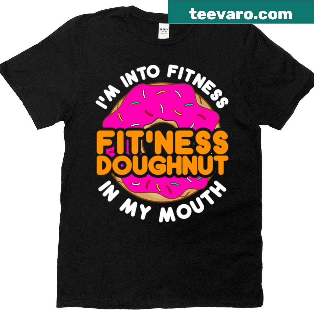 Funny T-shirt with a doughnut and fitness quote illustration — on a men's t-shirt