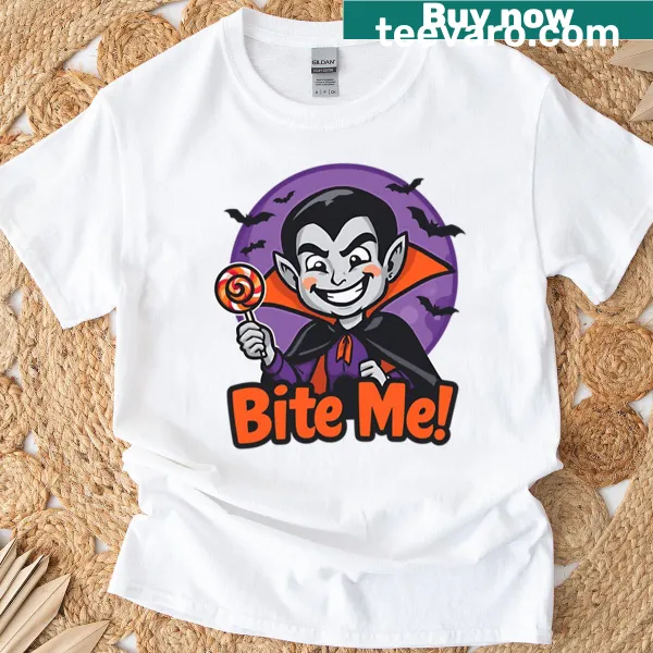 Funny vampire graphic on a Halloween T-shirt
