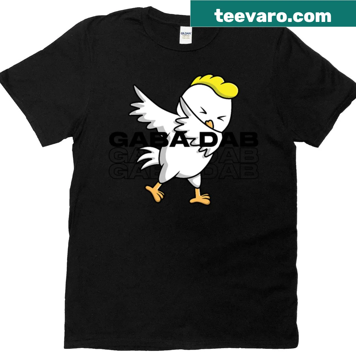Cute t-shirt with a chicken character doing a dab dance — on a men's t-shirt