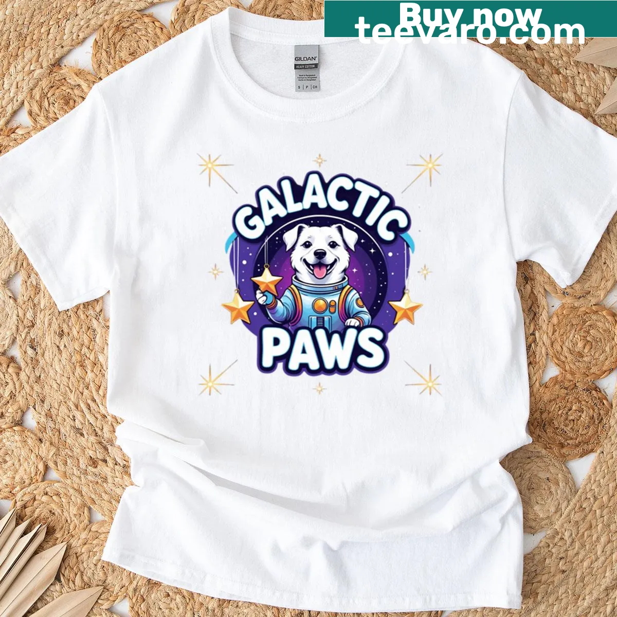 Cartoon astronaut dog graphic T-shirt for space-loving dog fans — on a men's t-shirt