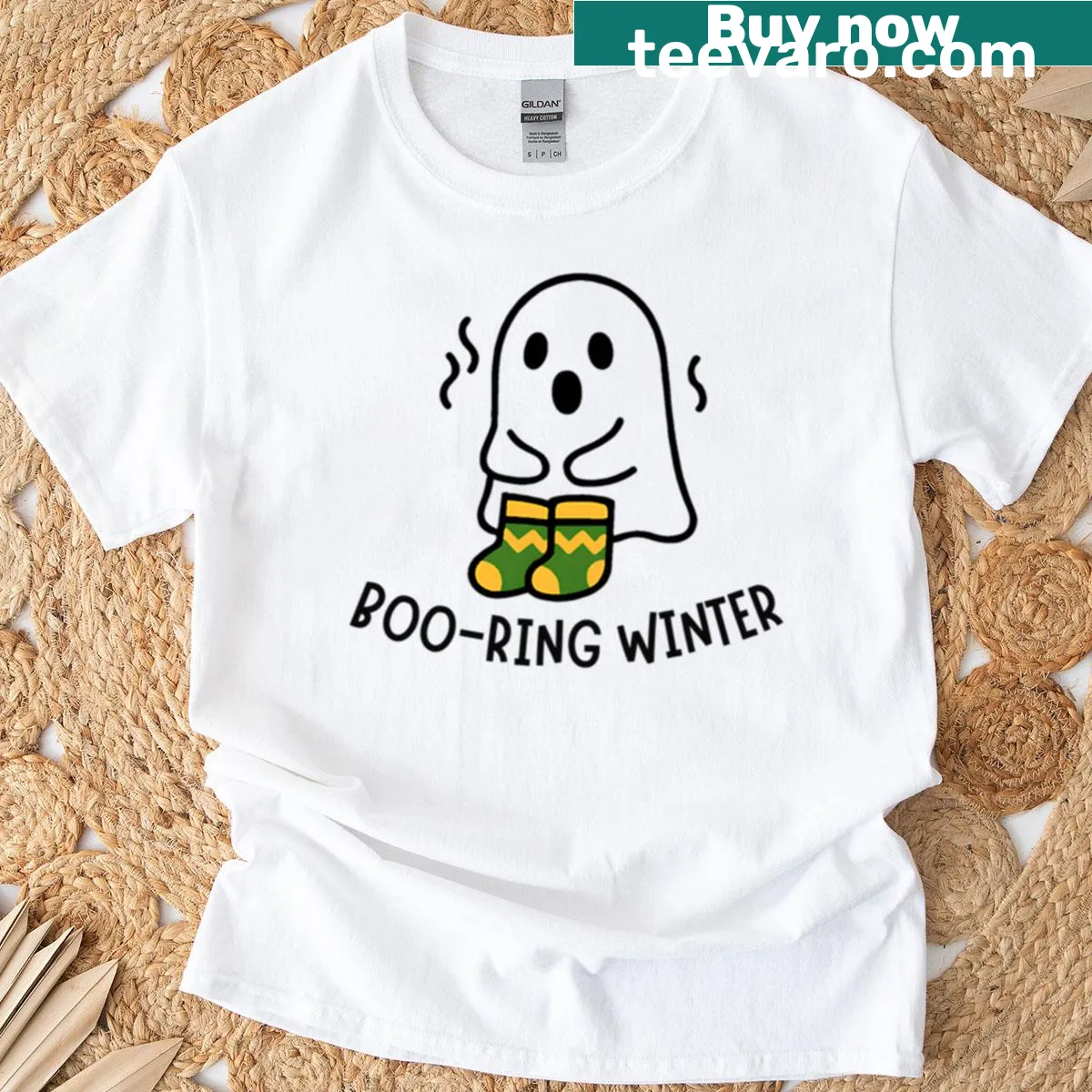 Ghost in wool socks graphic on a winter t-shirt — on a men's t-shirt
