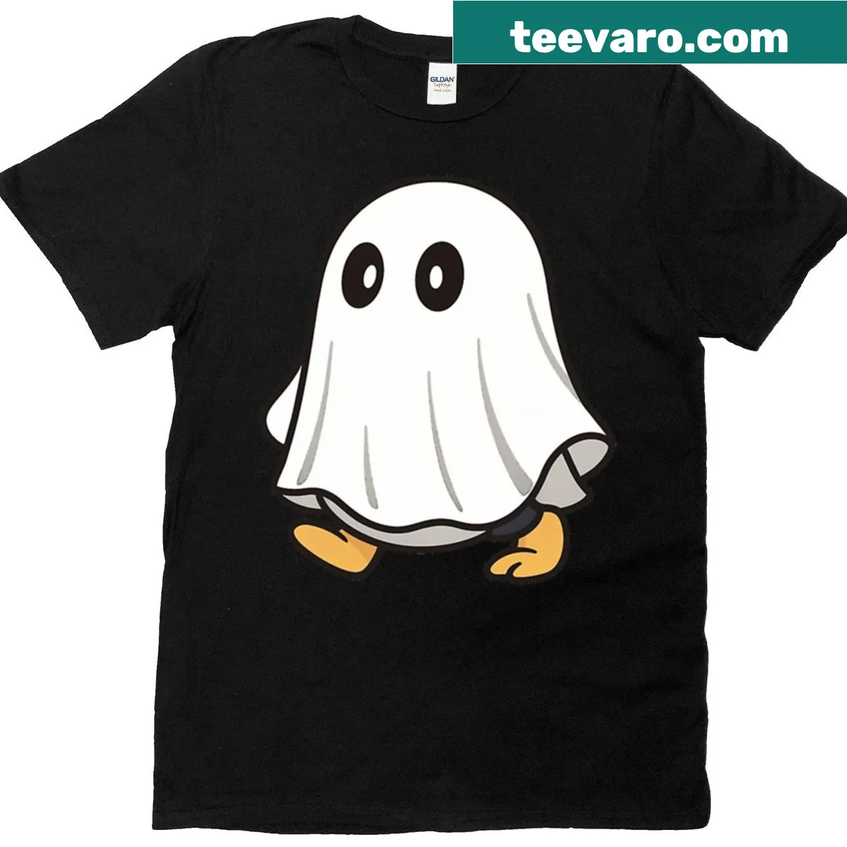 Cute ghost penguin in a white sheet on a Halloween T-shirt — on a men's t-shirt