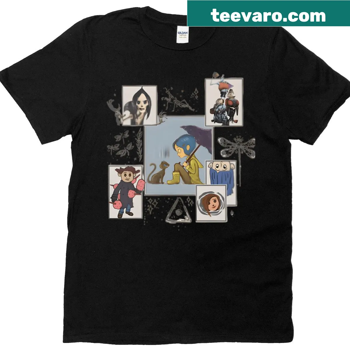 Cartoon girl in horror theme on a vintage-style Halloween t-shirt — on a men's t-shirt