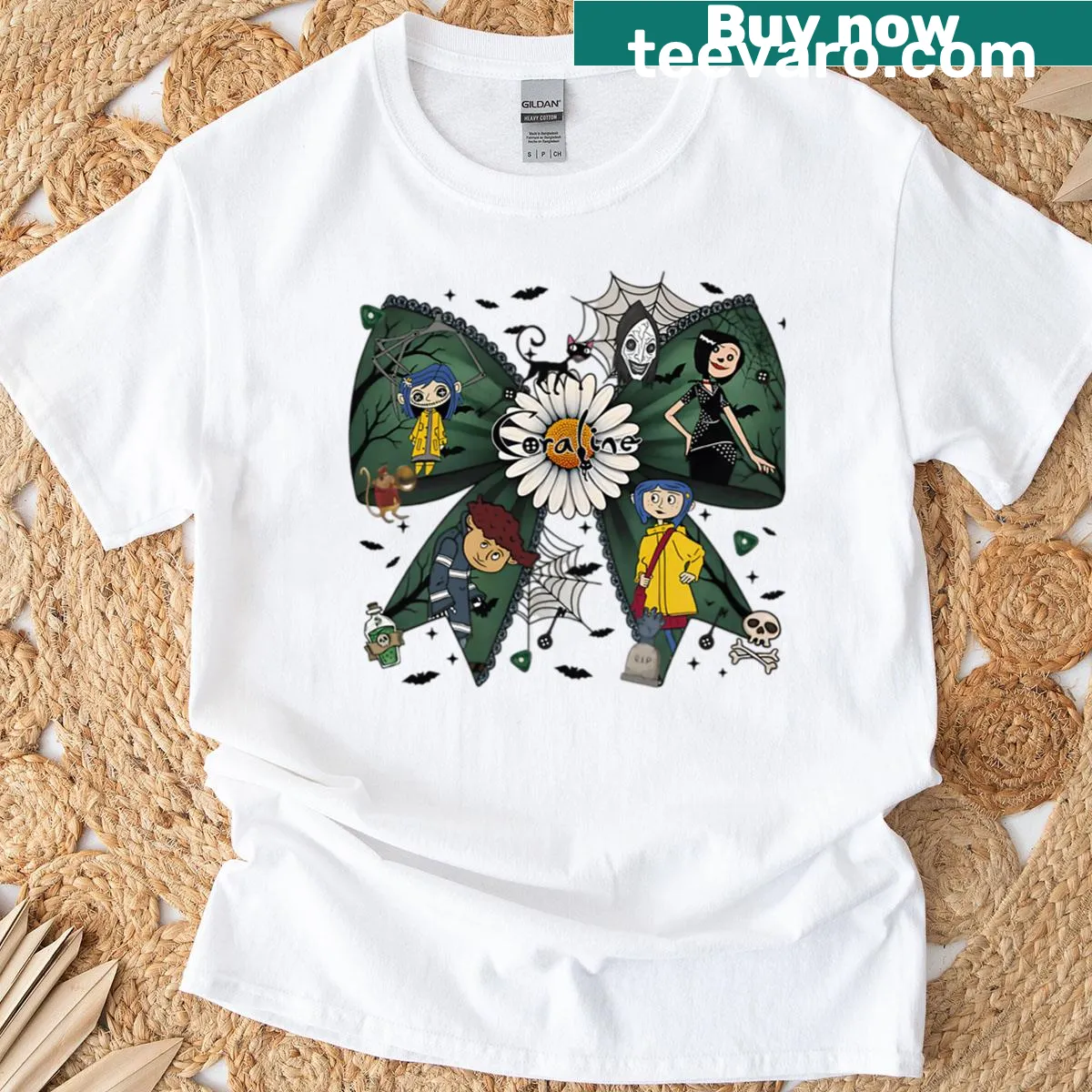 Vintage-style Halloween T-shirt with cartoon horror girl design — on a men's t-shirt