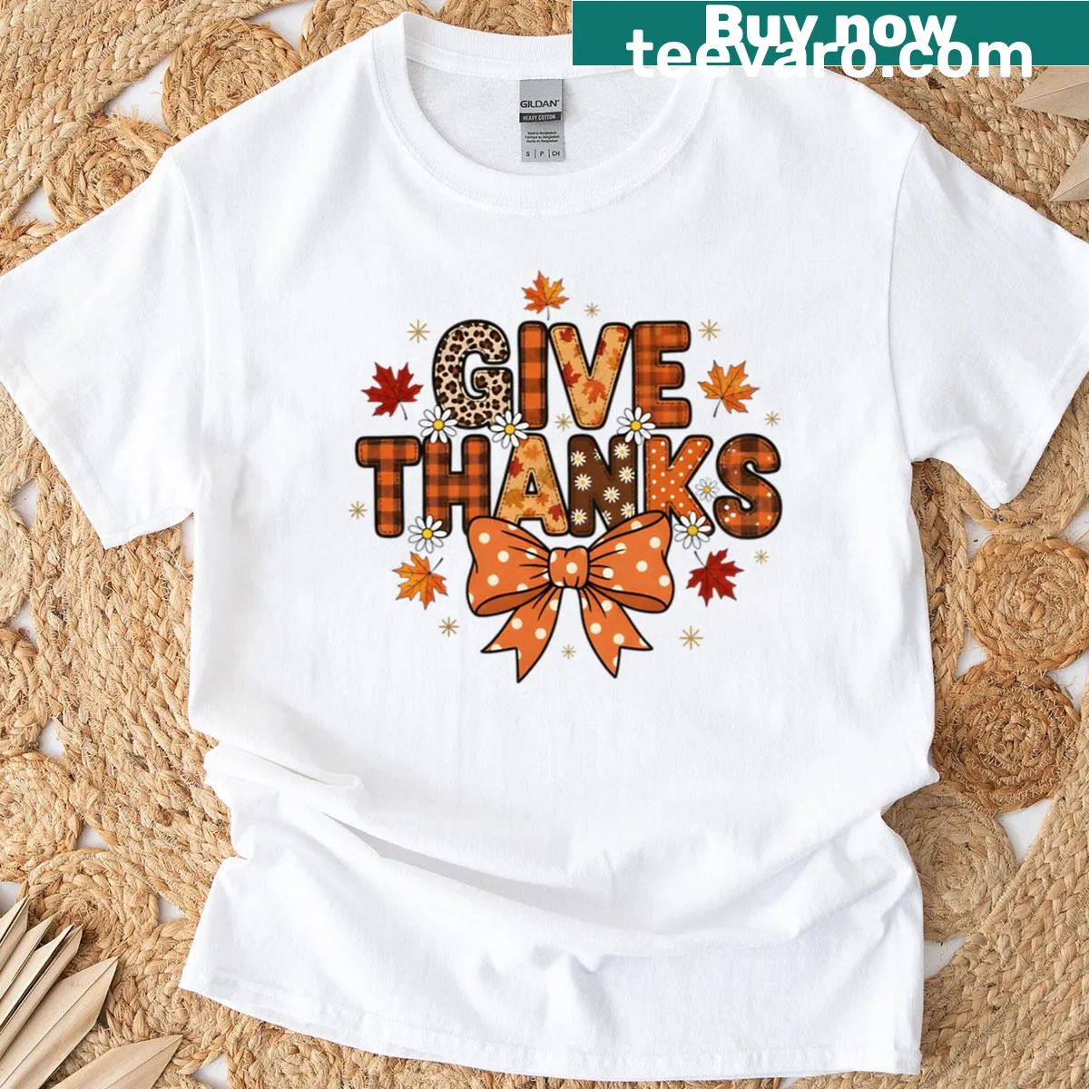 Thanksgiving themed Give Thanks t-shirt with warm typography — on a men's t-shirt