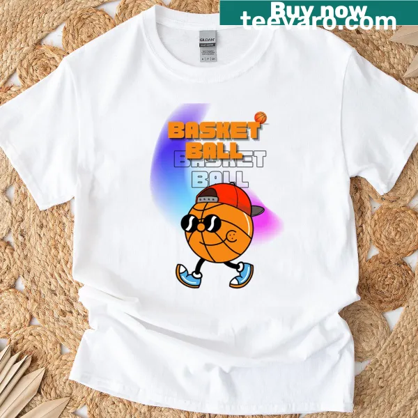 Cartoon character in a cap representing basketball style on a t-shirt