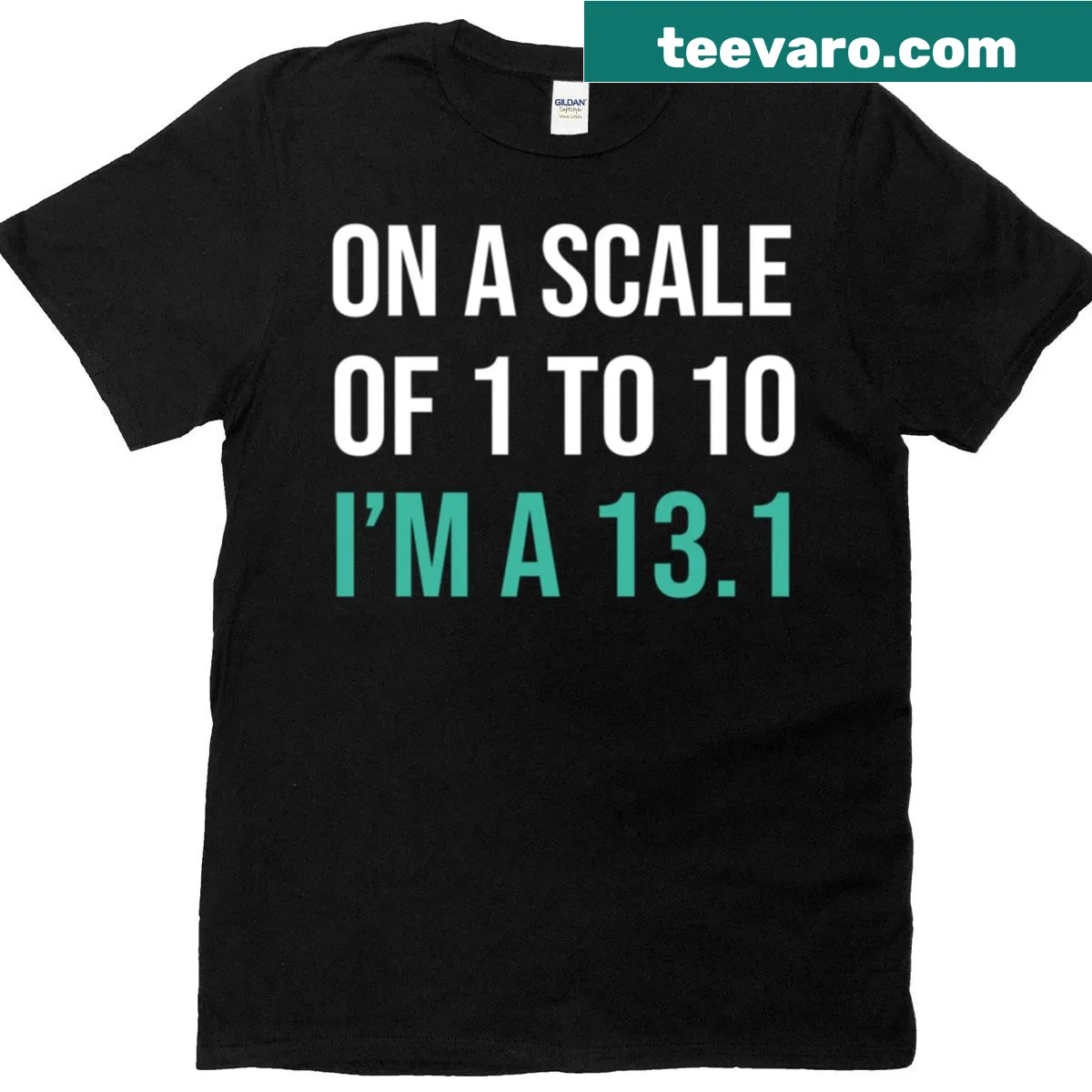 Humorous running t-shirt with a scale graphic — on a men's t-shirt