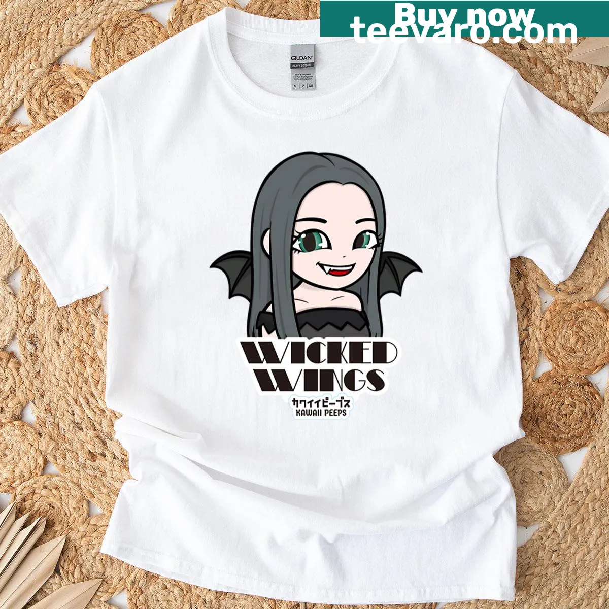Kawaii bat girl Halloween t-shirt with oversized design — on a men's t-shirt