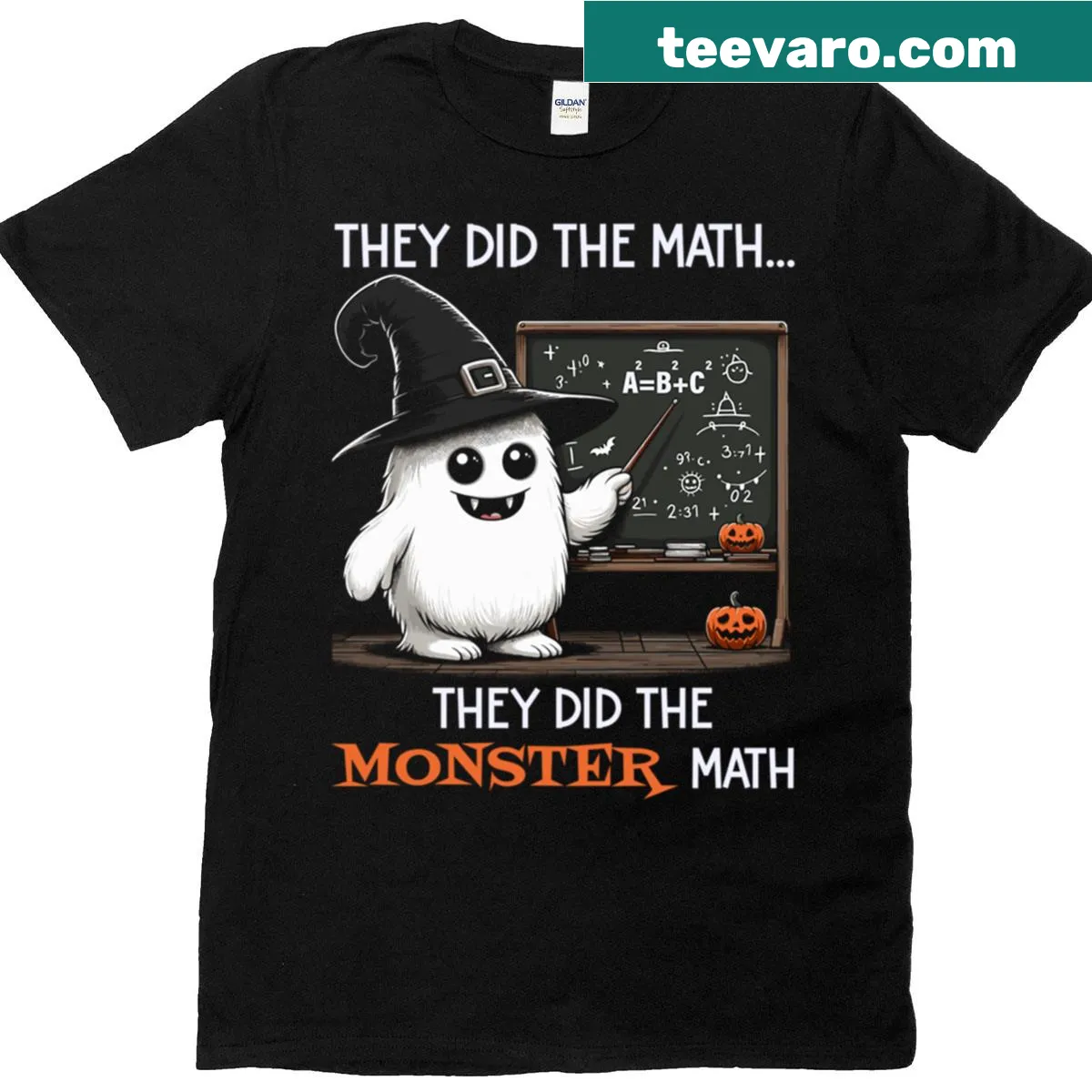 Halloween school bus driver t-shirt with humorous broom graphic — on a men's t-shirt