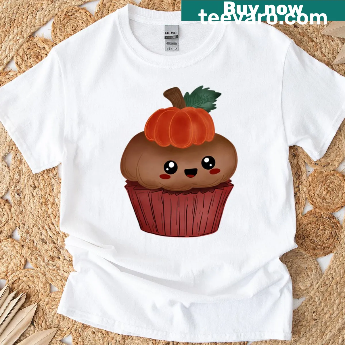Halloween pumpkin cupcake graphic t-shirt — on a men's t-shirt