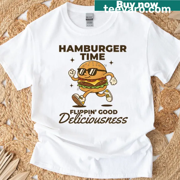 Retro T-shirt featuring a cartoon hamburger design