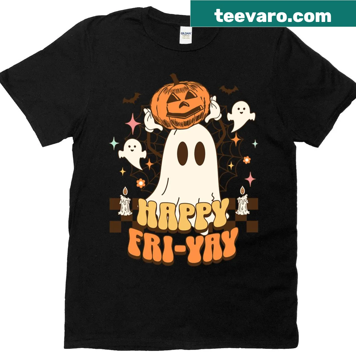 Ghost graphic with the text 'Happy Fri Yay' for Halloween — on a men's t-shirt