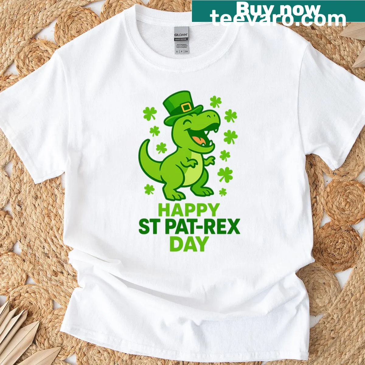 Funny T-rex dinosaur T-shirt for St. Patrick's Day — on a men's t-shirt
