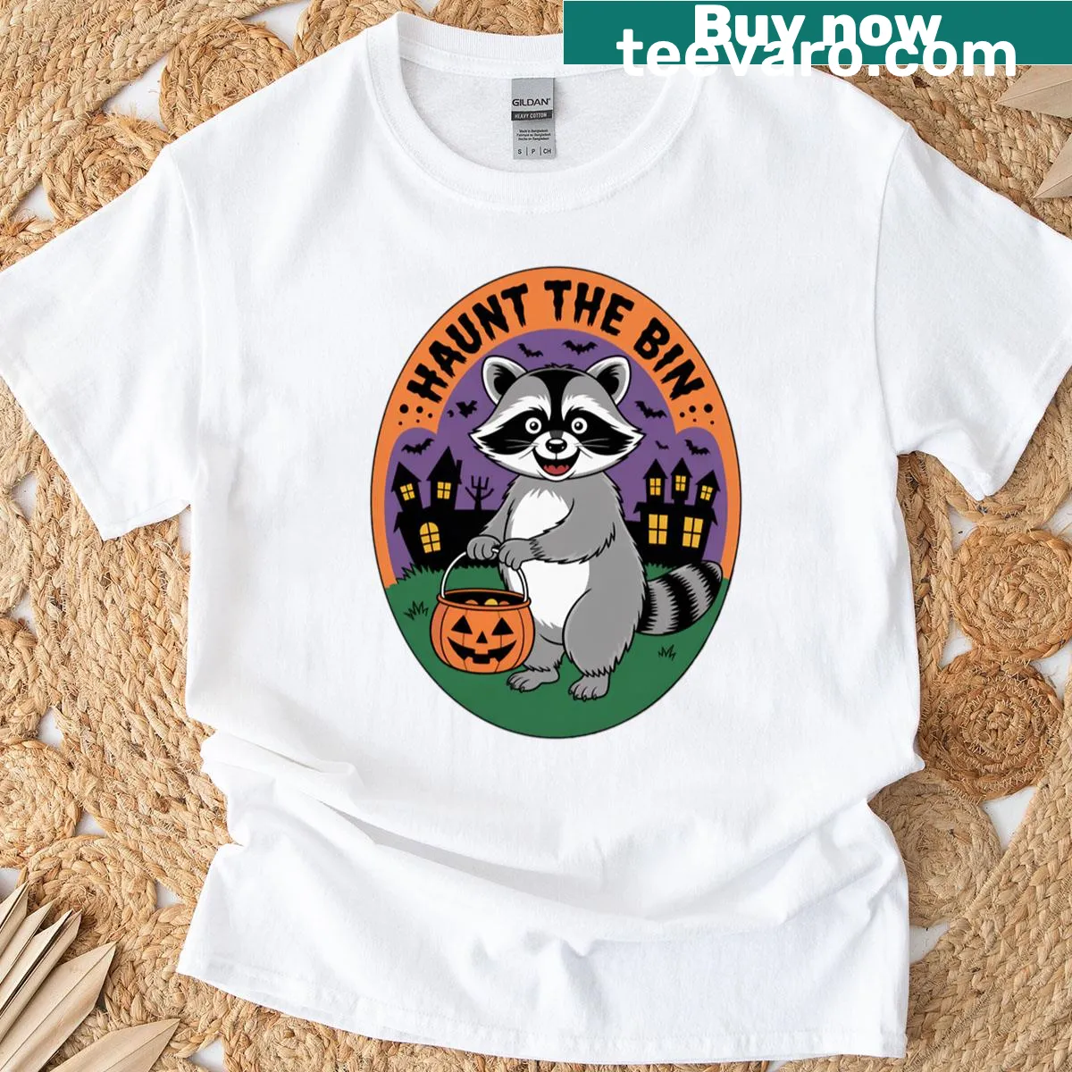Playful Haunt The Bin text design on a T-shirt — on a men's t-shirt