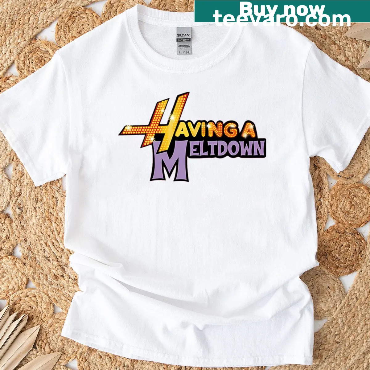 Cartoon character in meltdown on a funny movie-themed t-shirt — on a men's t-shirt