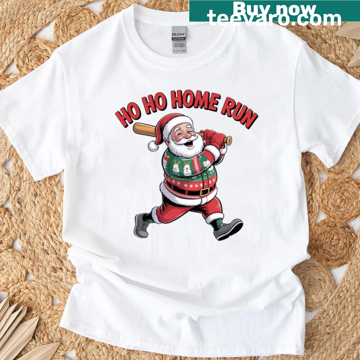 Funny baseball design with Ho Ho Home Run text — on a men's t-shirt