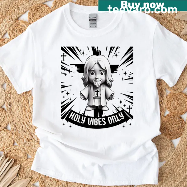Funny Jesus meme text on a Christian-themed T-shirt