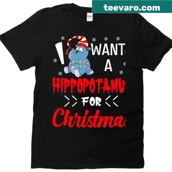 Whimsical hippo Christmas T-shirt with funny text