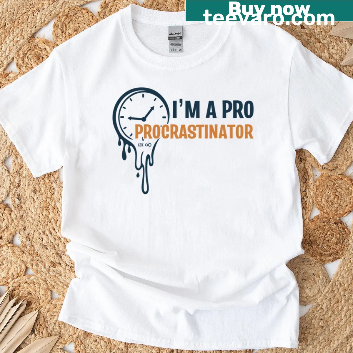 Procrastination-themed T-shirt with a humorous declaration — on a men's t-shirt