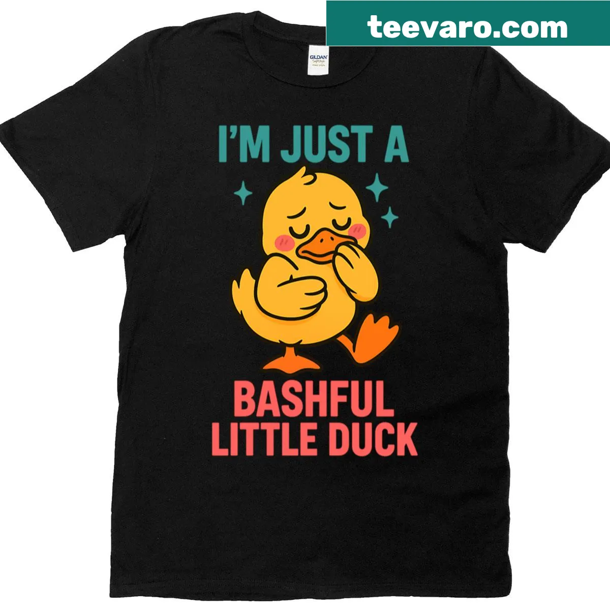 Illustration of a bashful duck on a cute T-shirt — on a men's t-shirt