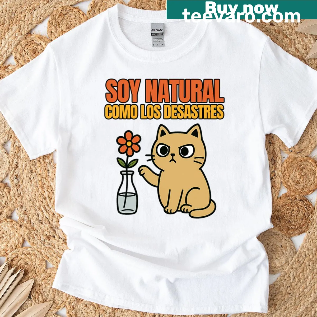 Typography design saying 'I'm Natural Like Disasters' on a cat-themed t-shirt — on a men's t-shirt