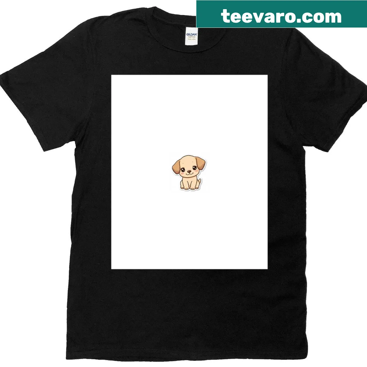 T-shirt with a cute kawaii dog sticker graphic design. — on a men's t-shirt
