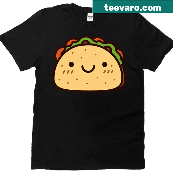 Kawaii taco character with happy face and cheeks