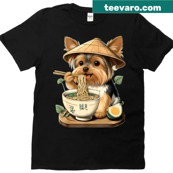 Kawaii T-shirt with a Yorkie in a bowl of ramen