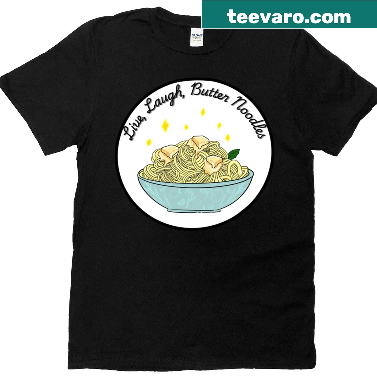 Oversized tee featuring humorous phrase about butter noodles — on a men's t-shirt