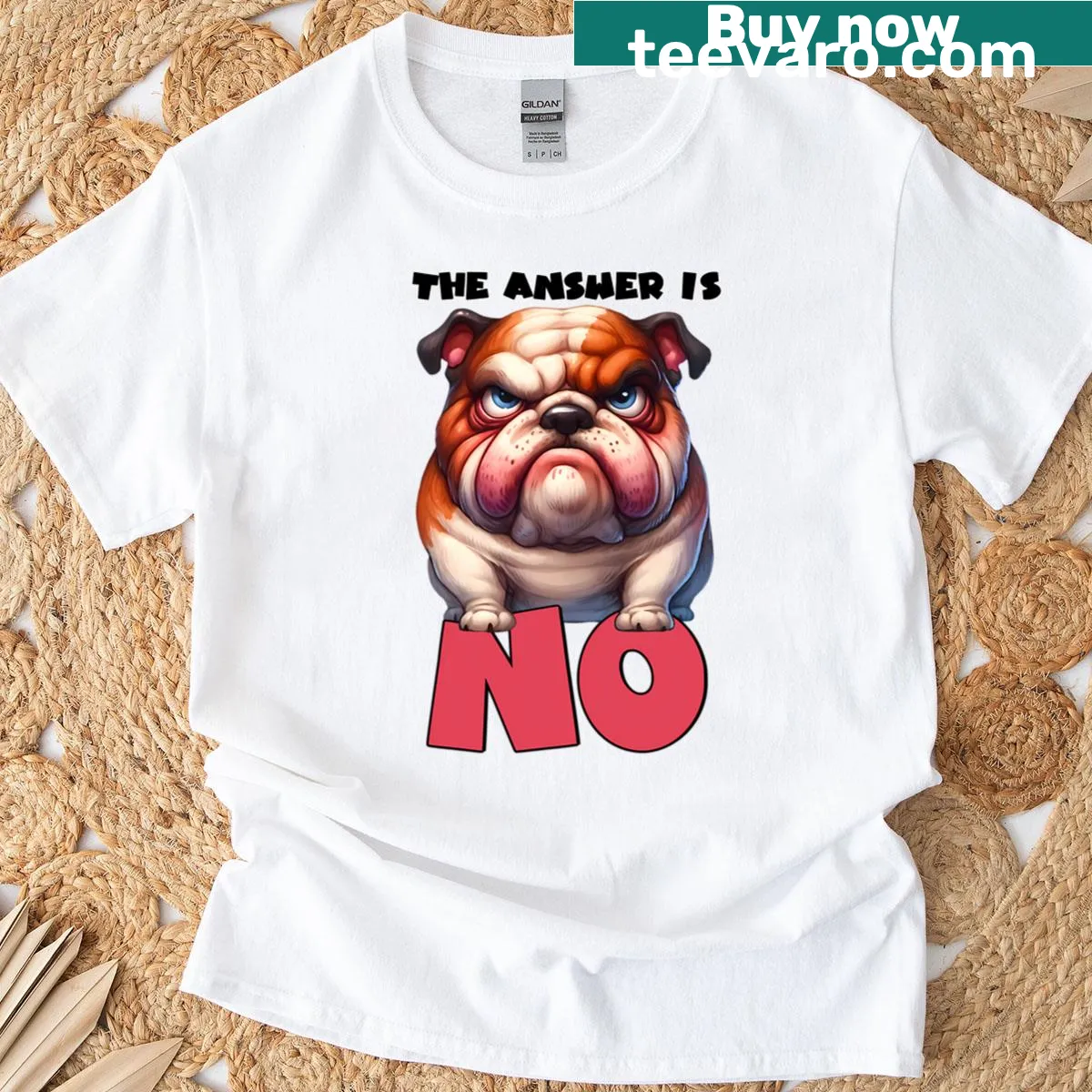 Grumpy bulldog graphic t-shirt with humorous text design — on a men's t-shirt