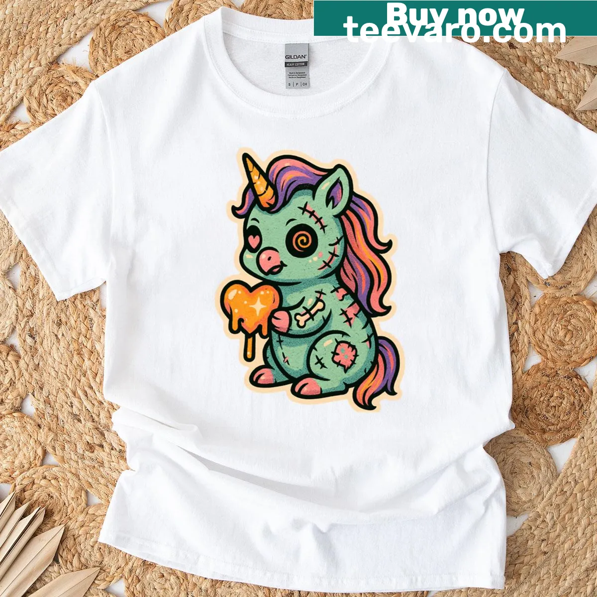Retro horror comic graphic T-shirt — on a men's t-shirt