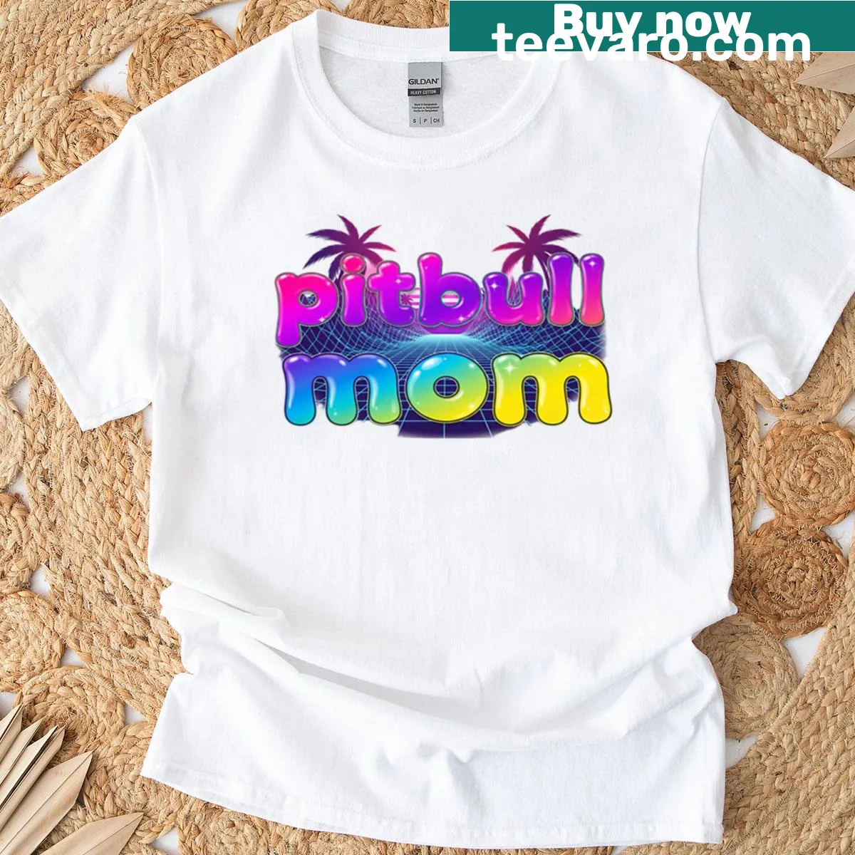 Typography design saying Pitbull Mom on a t-shirt — on a men's t-shirt