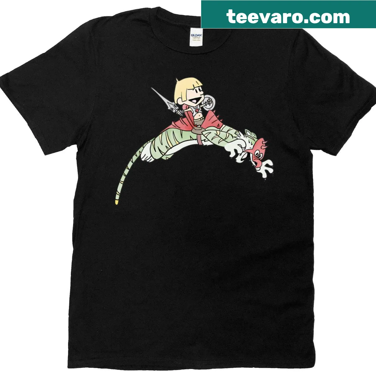Oversized T-shirt with a playful warrior tiger graphic. — on a men's t-shirt