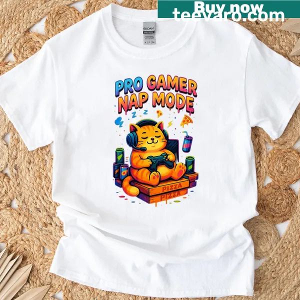 Cartoon cat sleeping in nap mode graphic for gamers