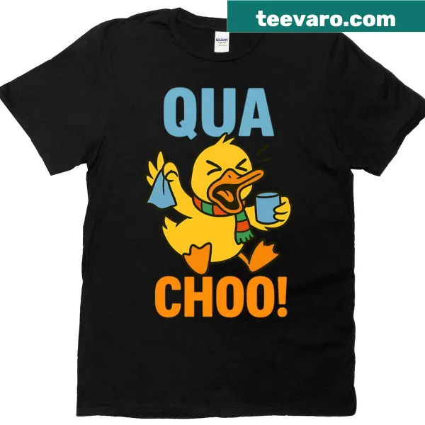 Cartoon duck with a sneezy expression on a kids' T-shirt.