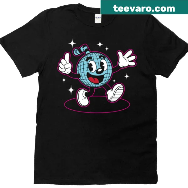 Illustrated disco ball character dancing on a t-shirt for party lovers