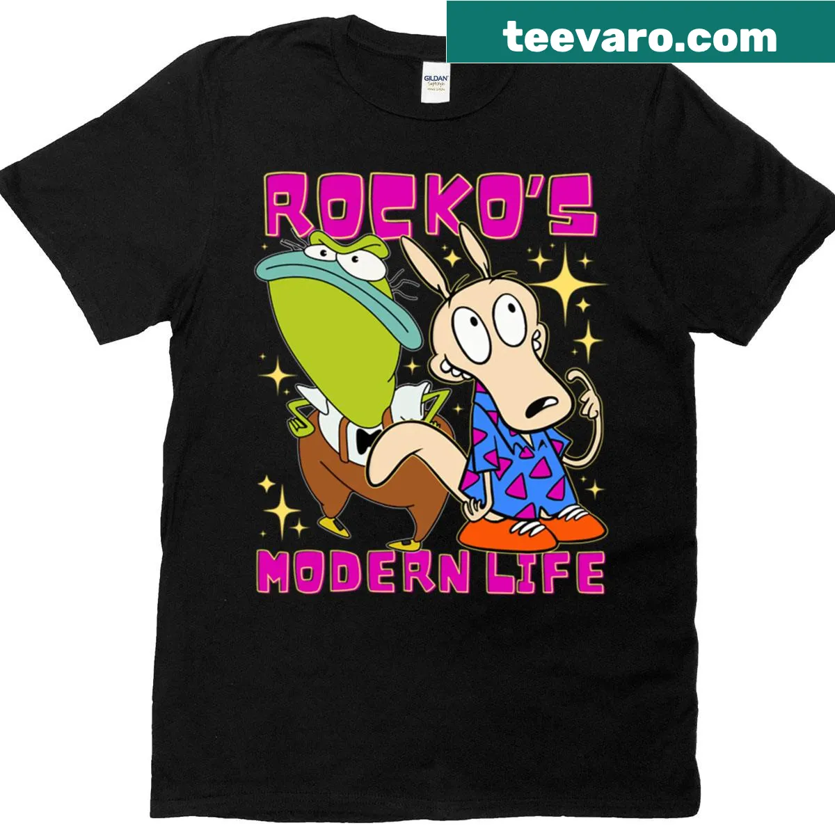 Cartoon T-shirt featuring Rocko and Ed Bighead from Rocko's Modern Life — on a men's t-shirt
