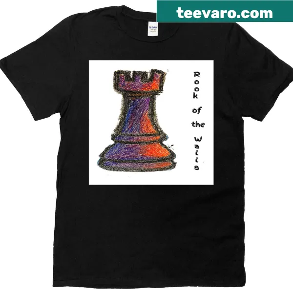 T-shirt featuring imaginative artwork of a chess rook