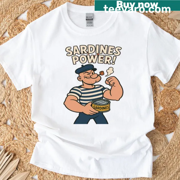 Retro comic style illustration of a sailor with sardines