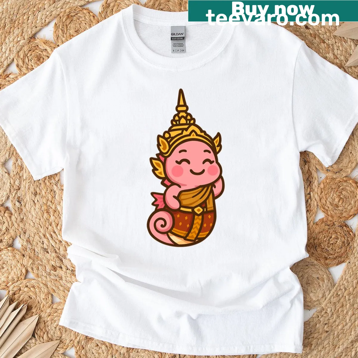 Illustrated seahorse in a traditional Thai dress on a shirt — on a men's t-shirt