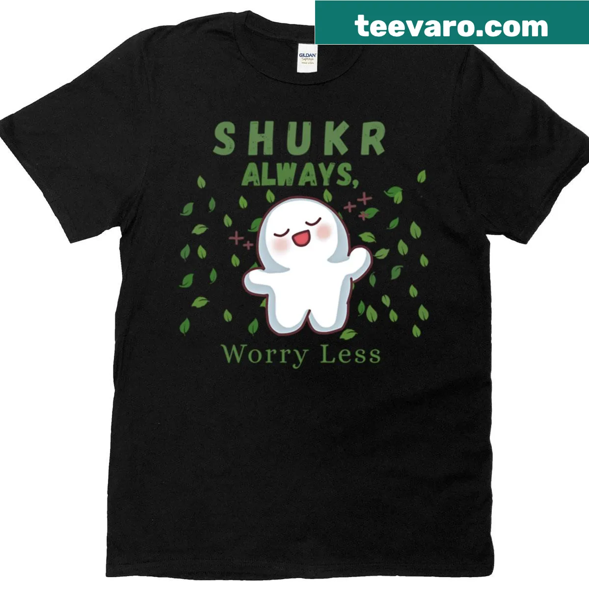 Cartoon gratitude design with flying leaves on an oversized T-shirt — on a men's t-shirt
