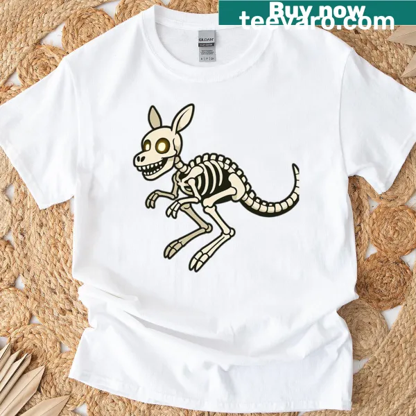 Illustration of a skeleton kangaroo with glowing eyes