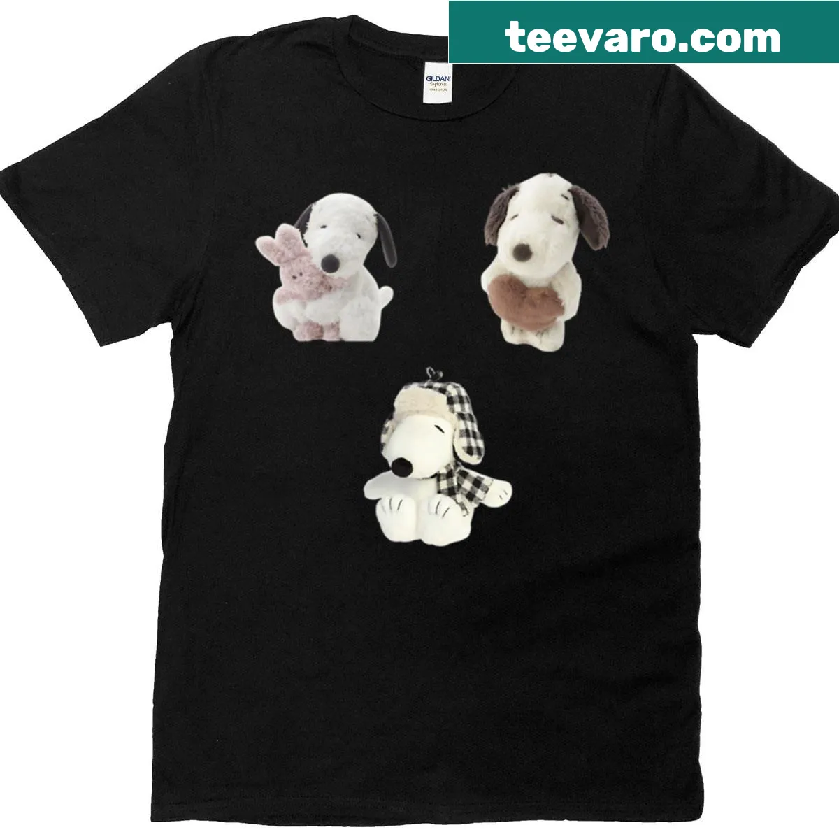 T-shirt featuring Snoopy plushie illustrations — on a men's t-shirt