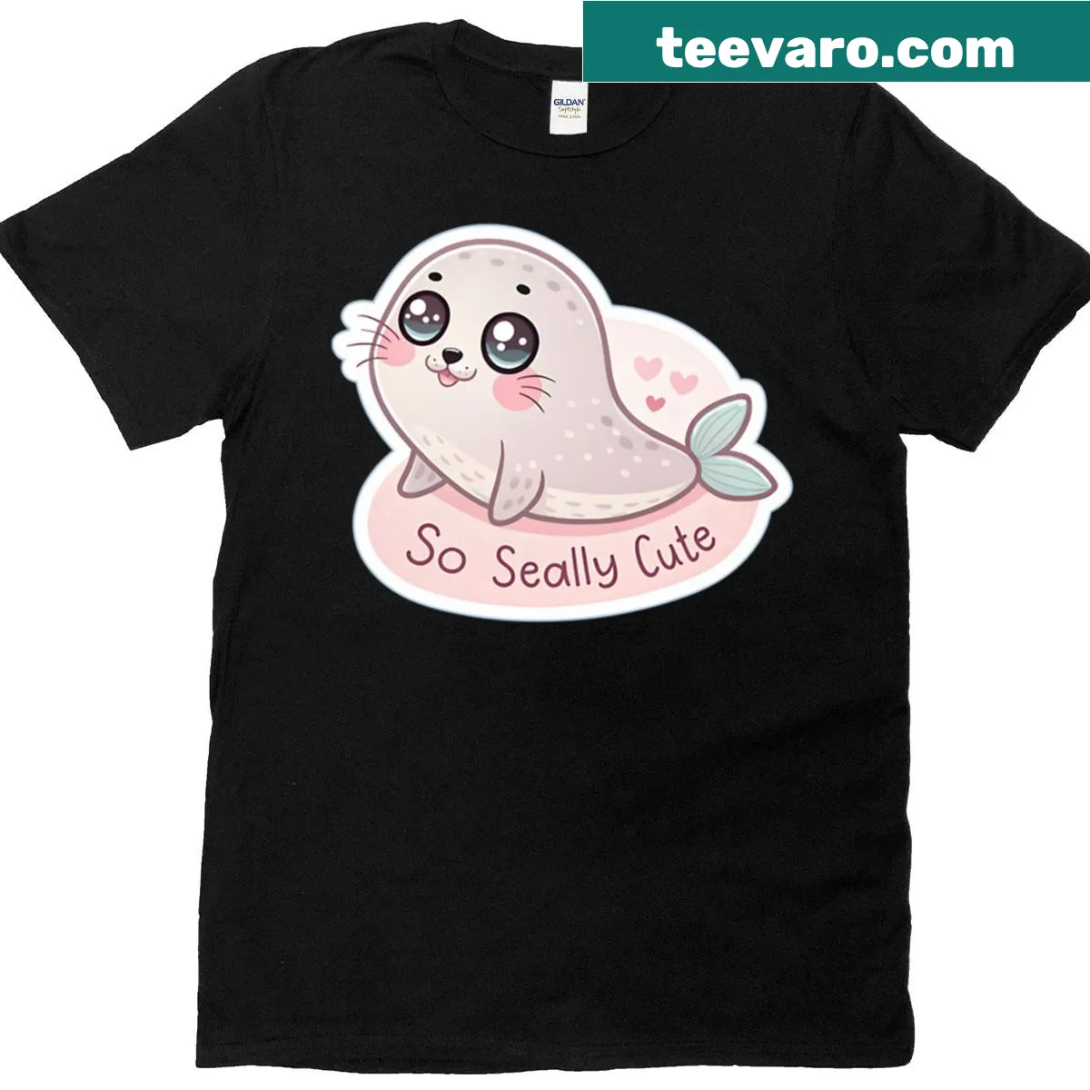 Kawaii baby seal cartoon design t-shirt — on a men's t-shirt