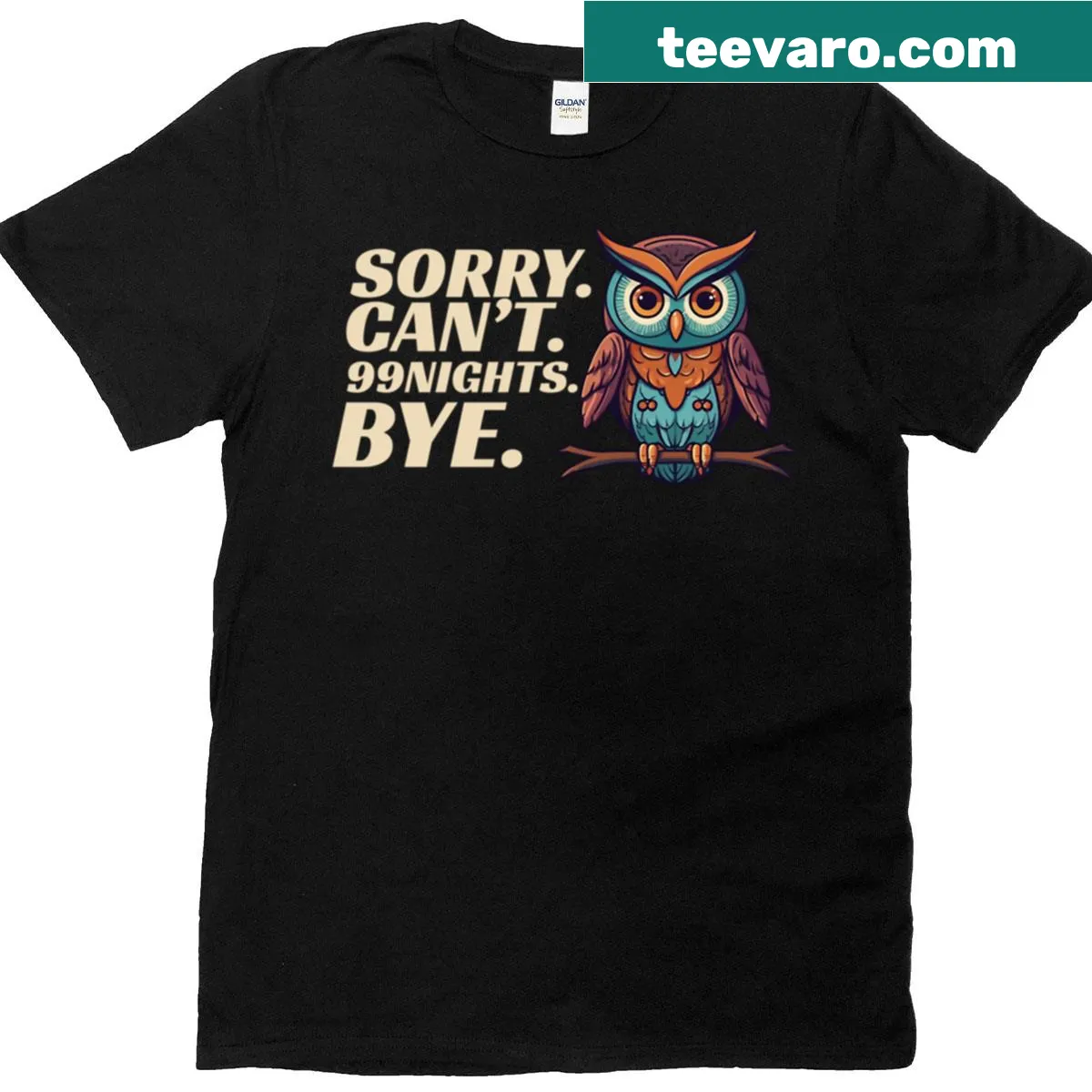 Funny owl design t-shirt with humorous text — on a men's t-shirt