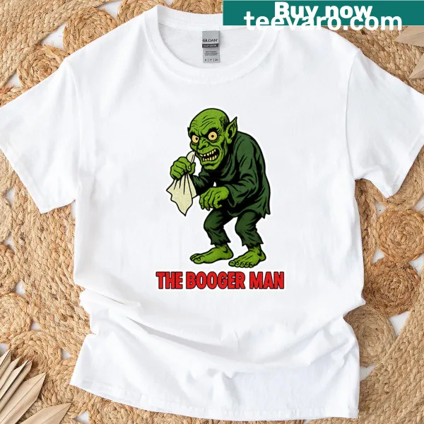 Funny T-shirt with a cartoon Booger Man monster design