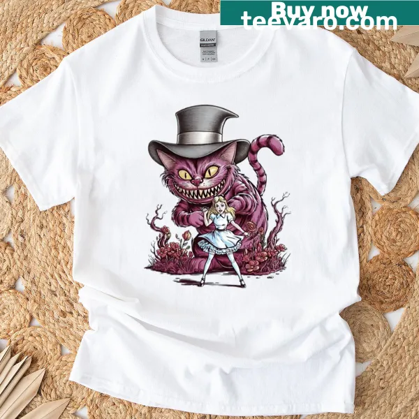 Illustration of a cat in a whimsical hat on a t-shirt