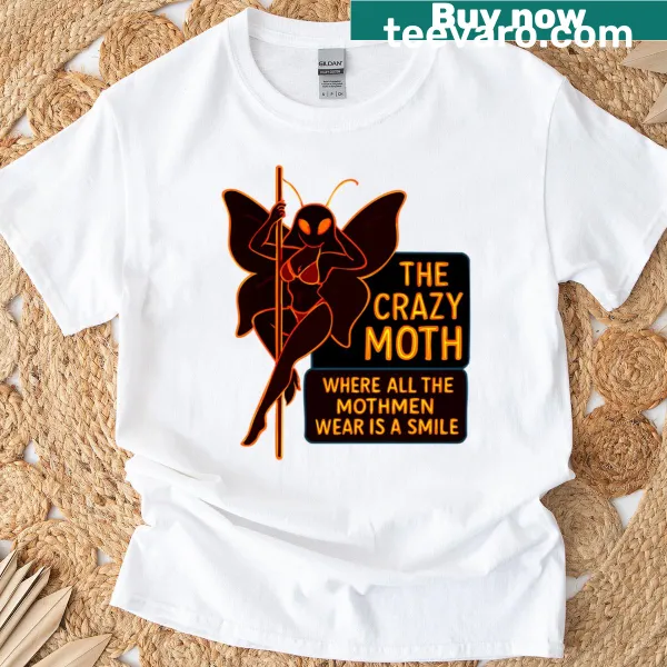 Cartoon Mothman in a cabaret setting on a t-shirt