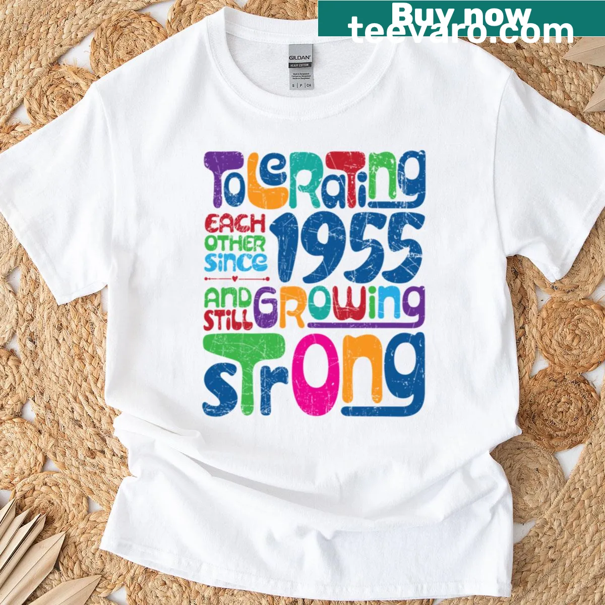 Typography T-shirt celebrating love since 1955. — on a men's t-shirt
